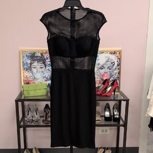 Mac Duggal Black Mesh Midi Dress